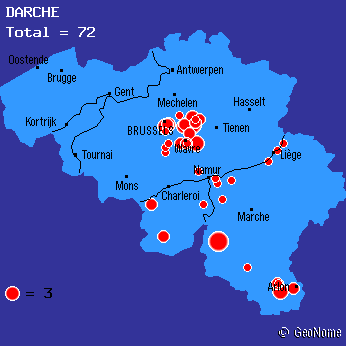 Distribución del apellido Darche en Bélgica, en el año 2000