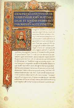 San Agustín. Miniatura con Sermones. Florencia. Bibl. Med. Laurenziana, Plut. 12, 15, c. 1.